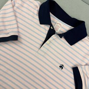 Brooks Brothers Mens XL Original Fit Supima Cotton Striped Polo Shirt Pink Blue